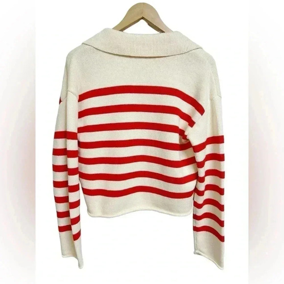 Marled Red and Cream Striped Lace Up Aria Sweater Size Small NWT - Picture 4 of 7